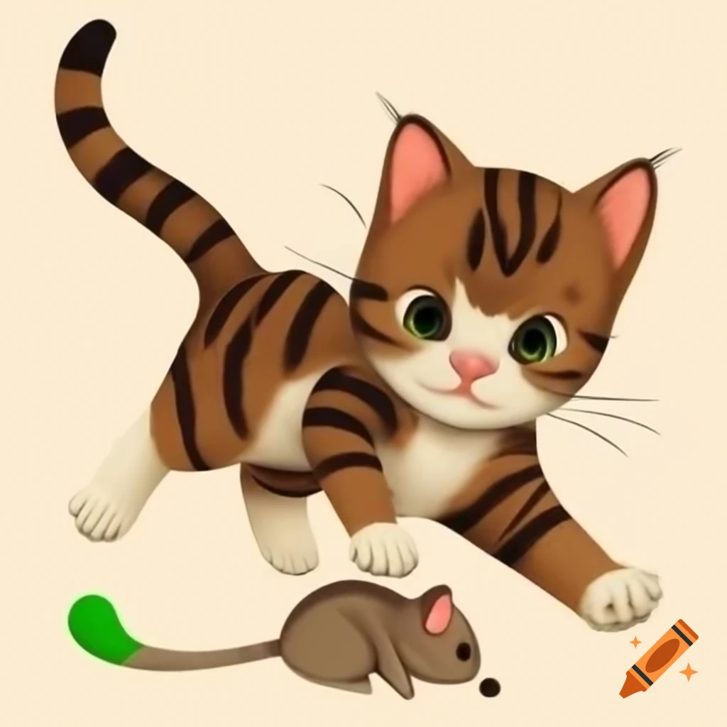 Brown and black tabby kitten playing with toy mouse