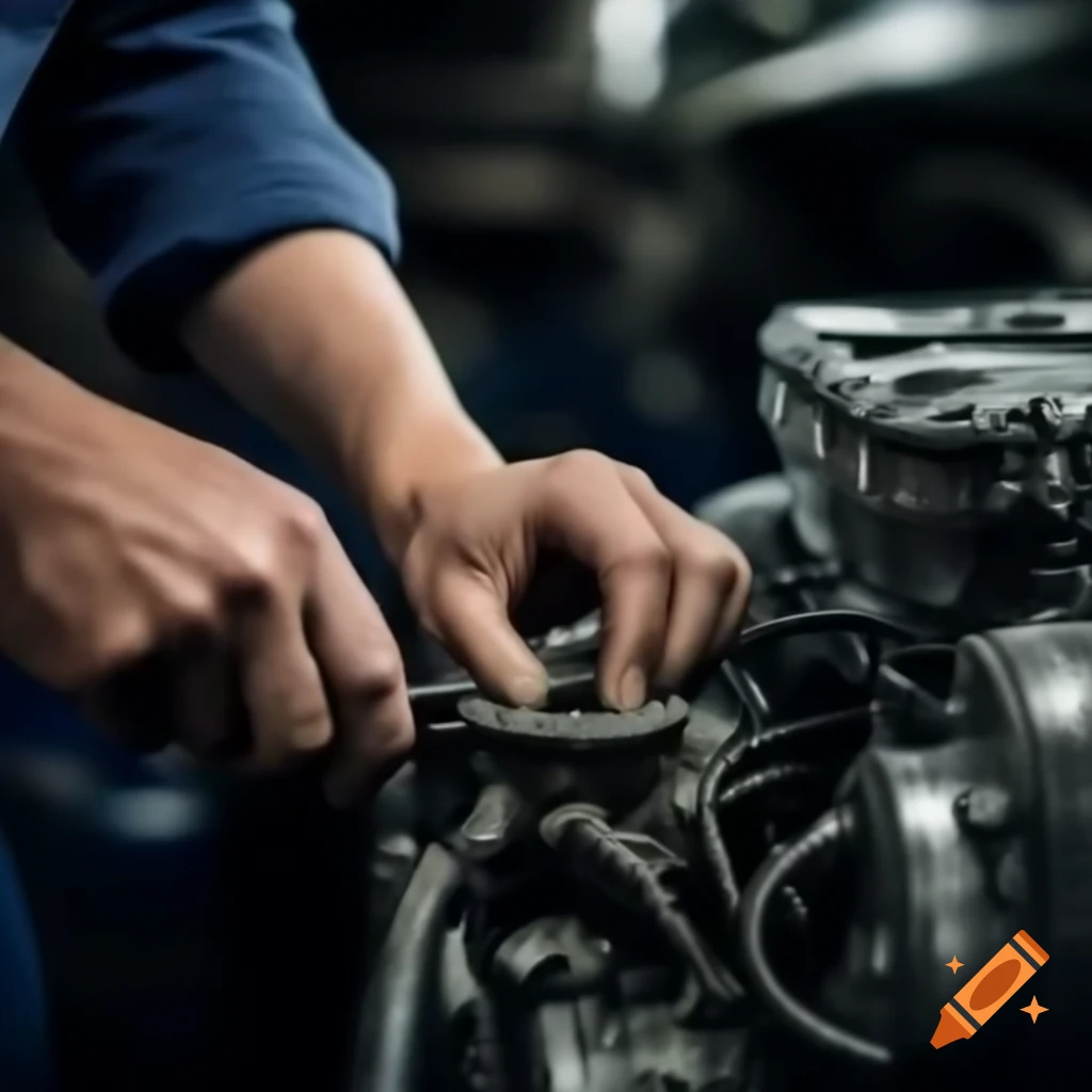 Mechanic working on engine rebuild