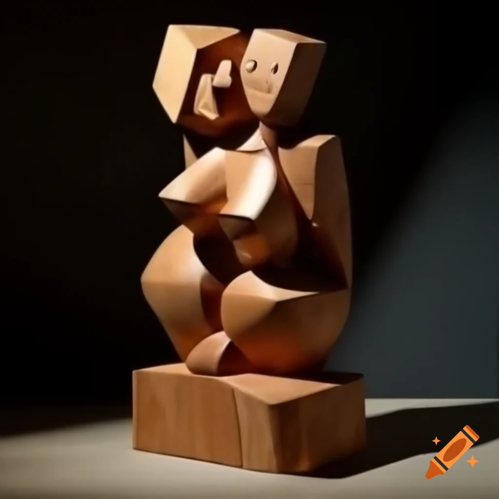 Cubist sculpture of female figure in painted wood