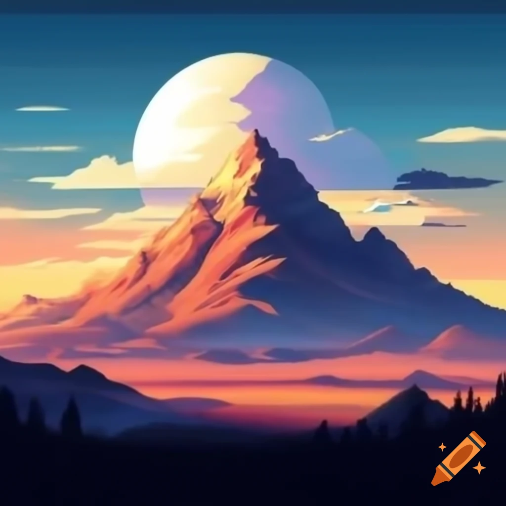 Mountain at sunrise with vivid colors