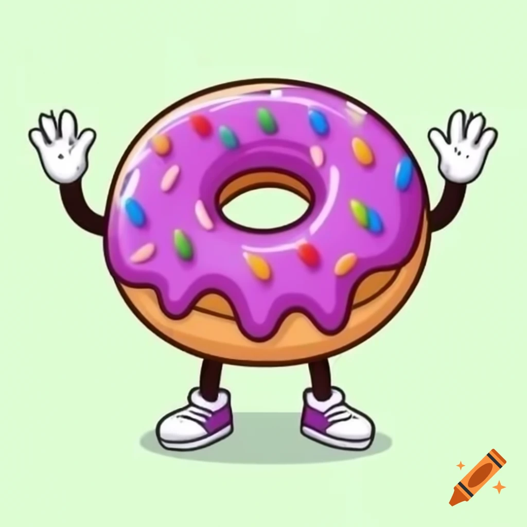 Cartoon donut character with face waving