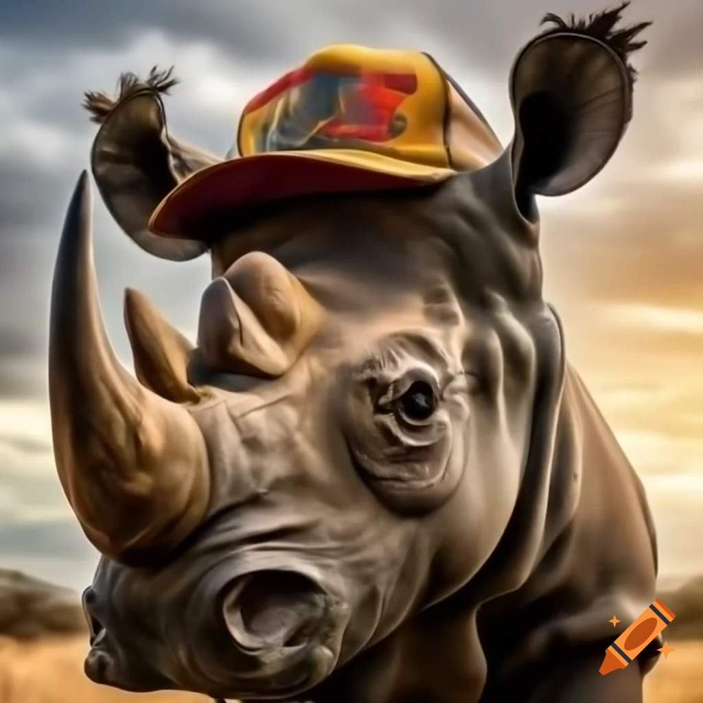 Rhino wearing a trucker hat