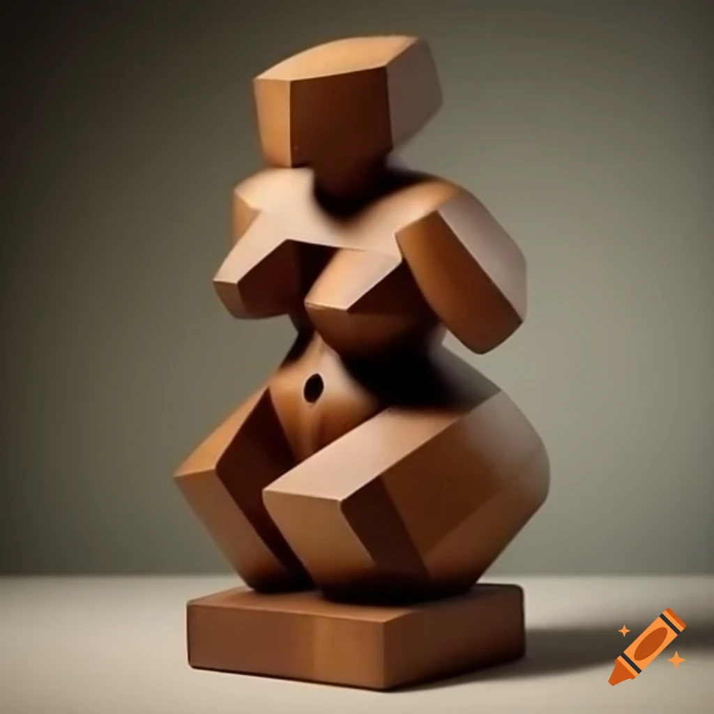 Cubist sculpture of female figure in painted wood