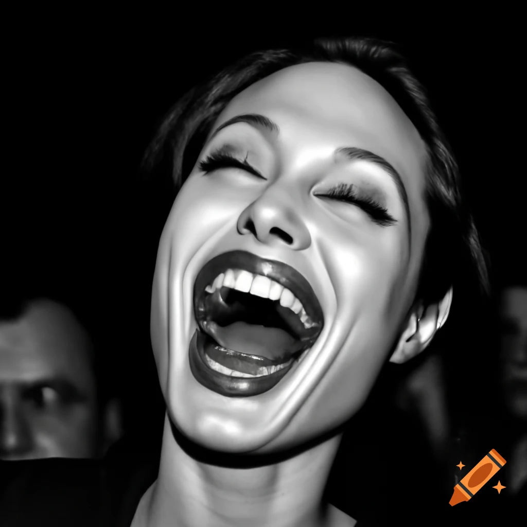 Angelina Jolie laughing joyfully with crinkled eyes