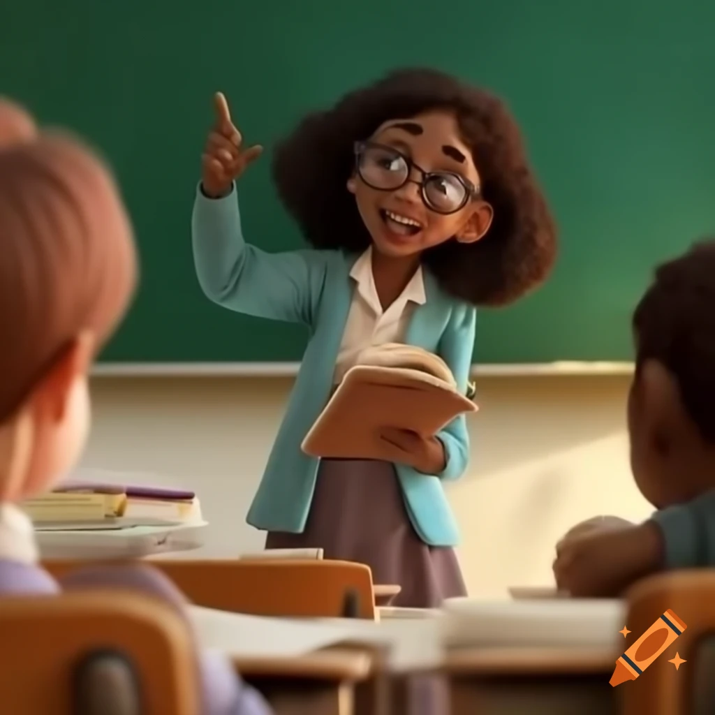Teacher instructing students in writing, reading, and speaking