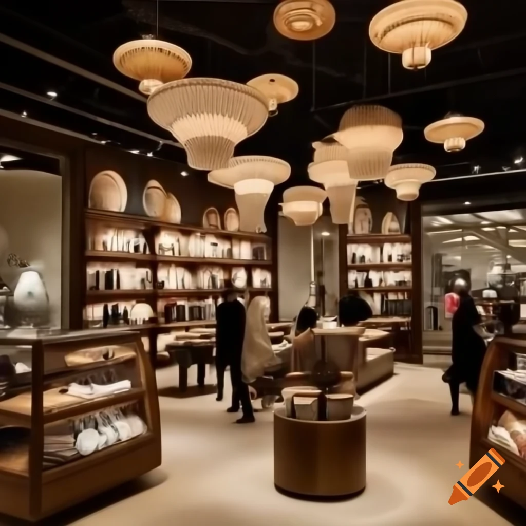 Shoppers exploring elegant lighting store with various lamps and warm ambient light