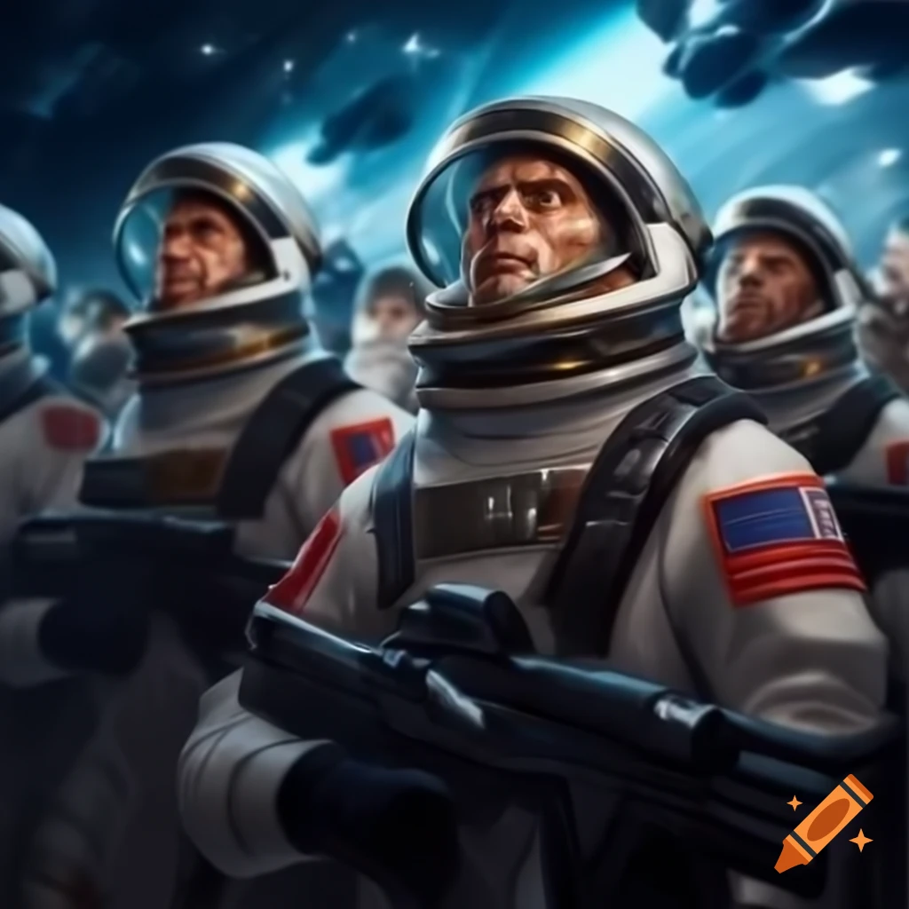 Action scene of Gallifrey Chancellery Guards in iconic uniforms charging in futuristic setting