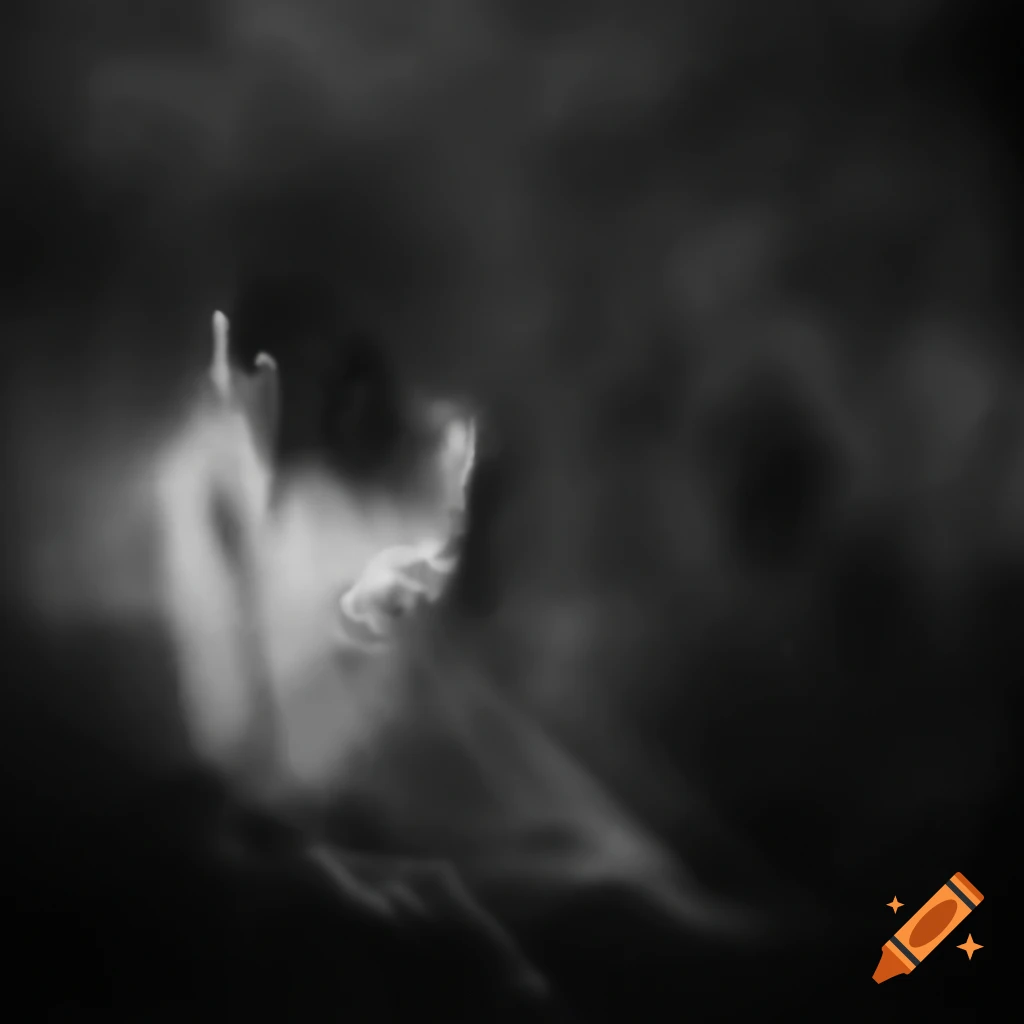 Ethereal ghostly appearance with grainy texture reminiscent of VHS, low quality