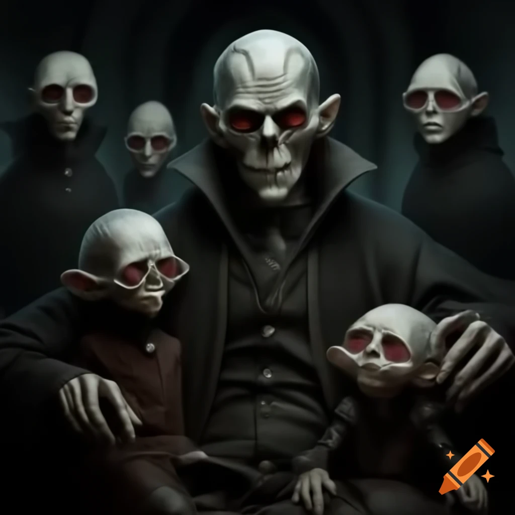 Gothic man appearing nervous with family in the background