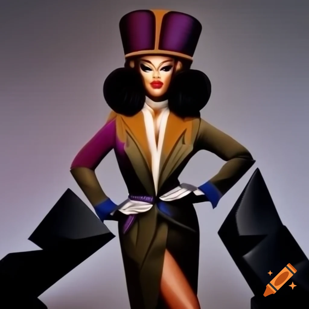 High-fashion promo look of Verity Voss from Rupaul's Drag Race showcasing vintage glamour and contemporary street style
