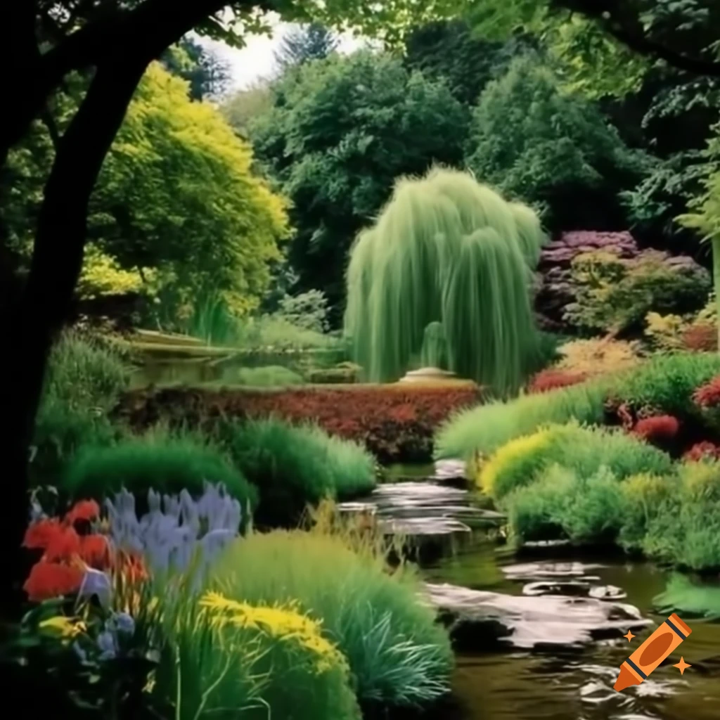 Scenic garden featuring a flowing river