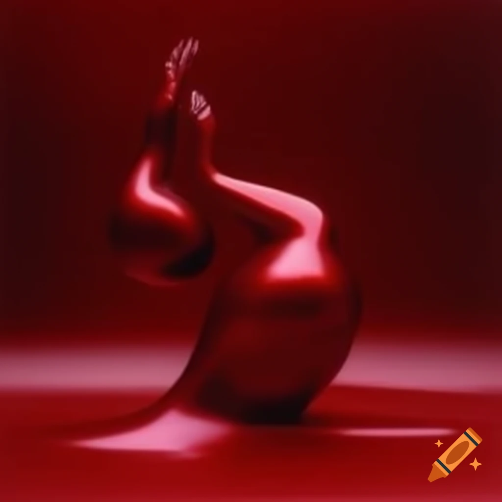 Iridescent red glass statue in pop surreal 2000's photography