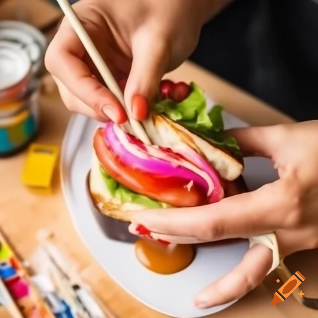 Artist painting a sandwich