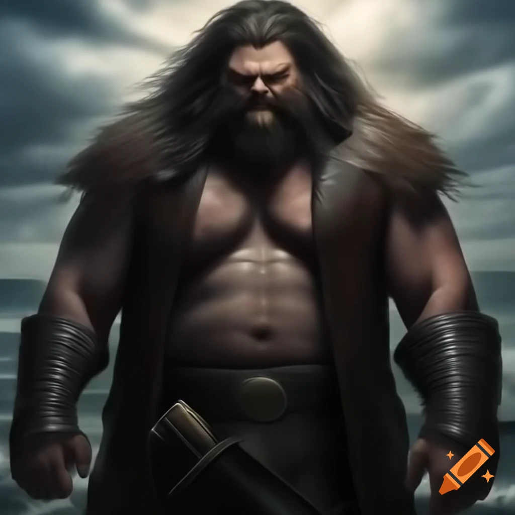 Muscular male with scars and fierce expression resembling a sea warrior