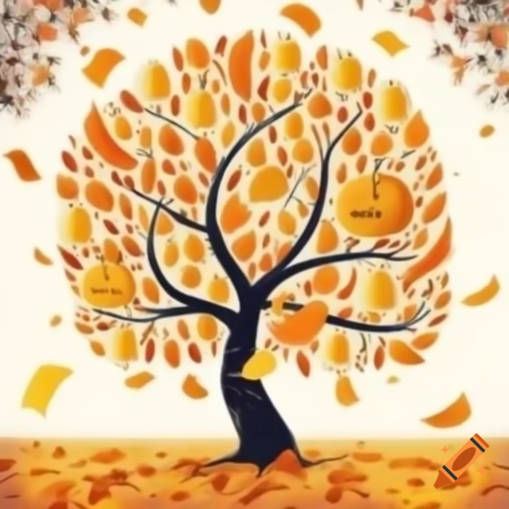 Leaves falling from tree shaped like currency bills