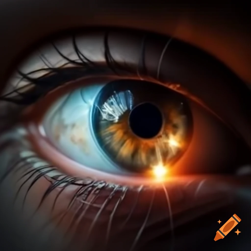 Illuminated angel eye surrounded by radiant light
