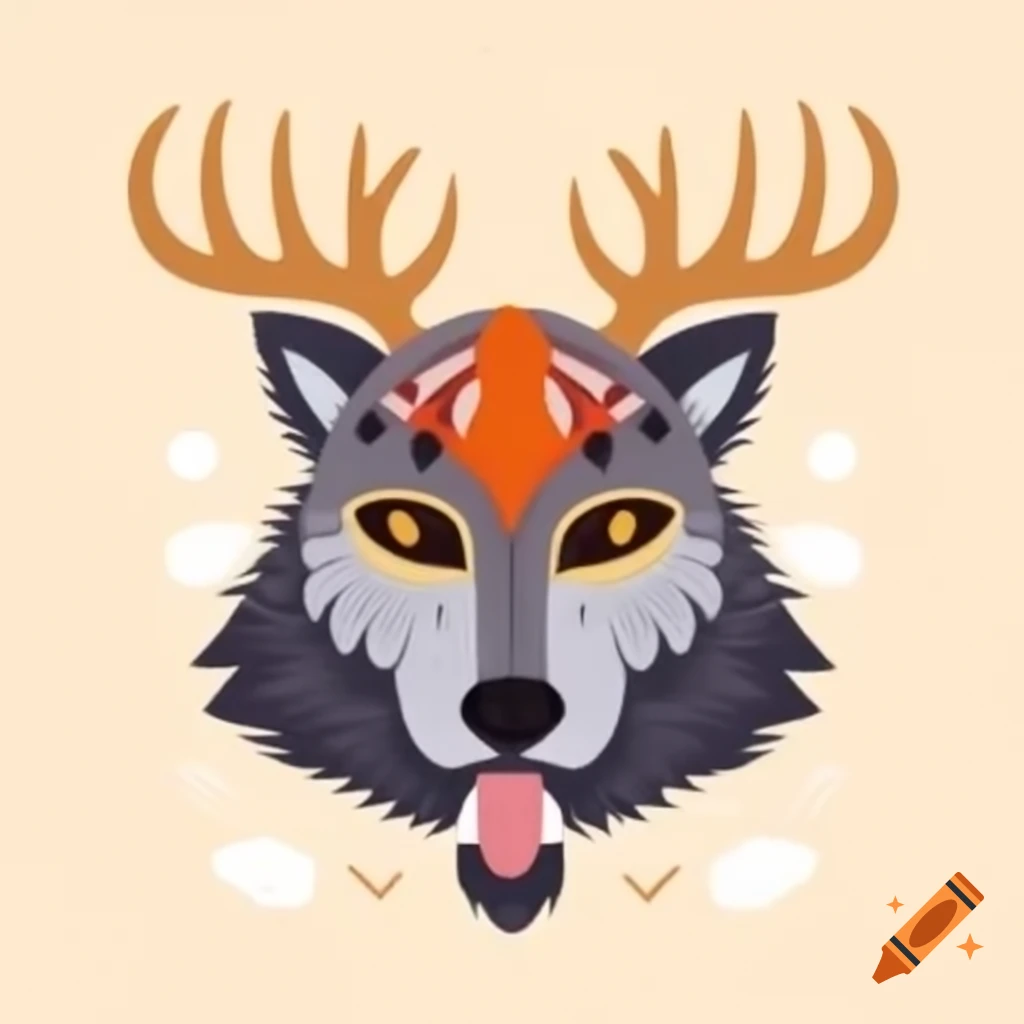 Wolf mask with antlers made from various animal hides