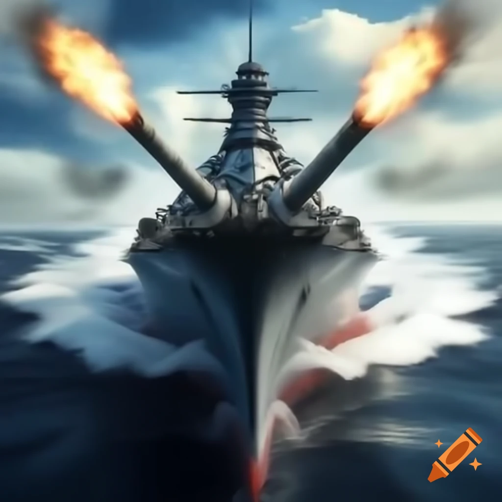 Fierce battleship football logo speeding through water with cannons