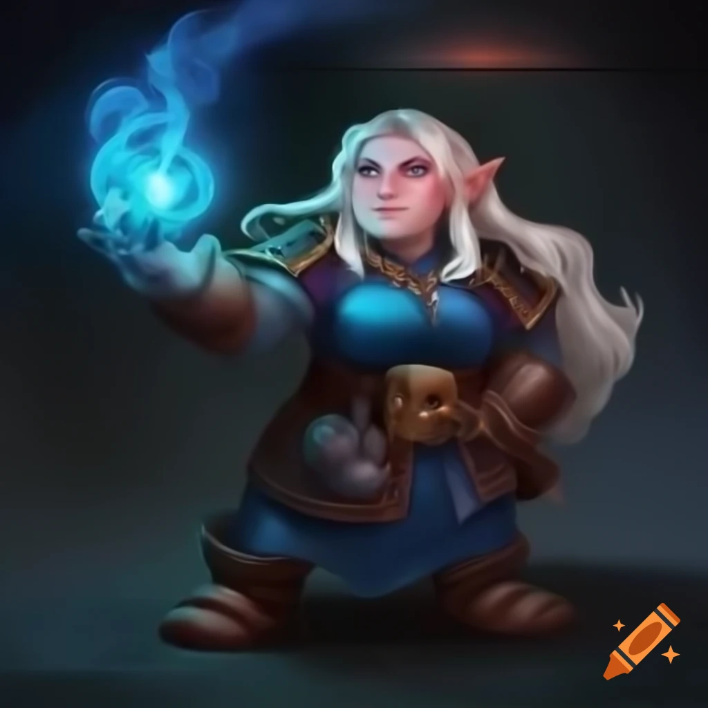 Female fantasy dwarf wizard character with magic barrier