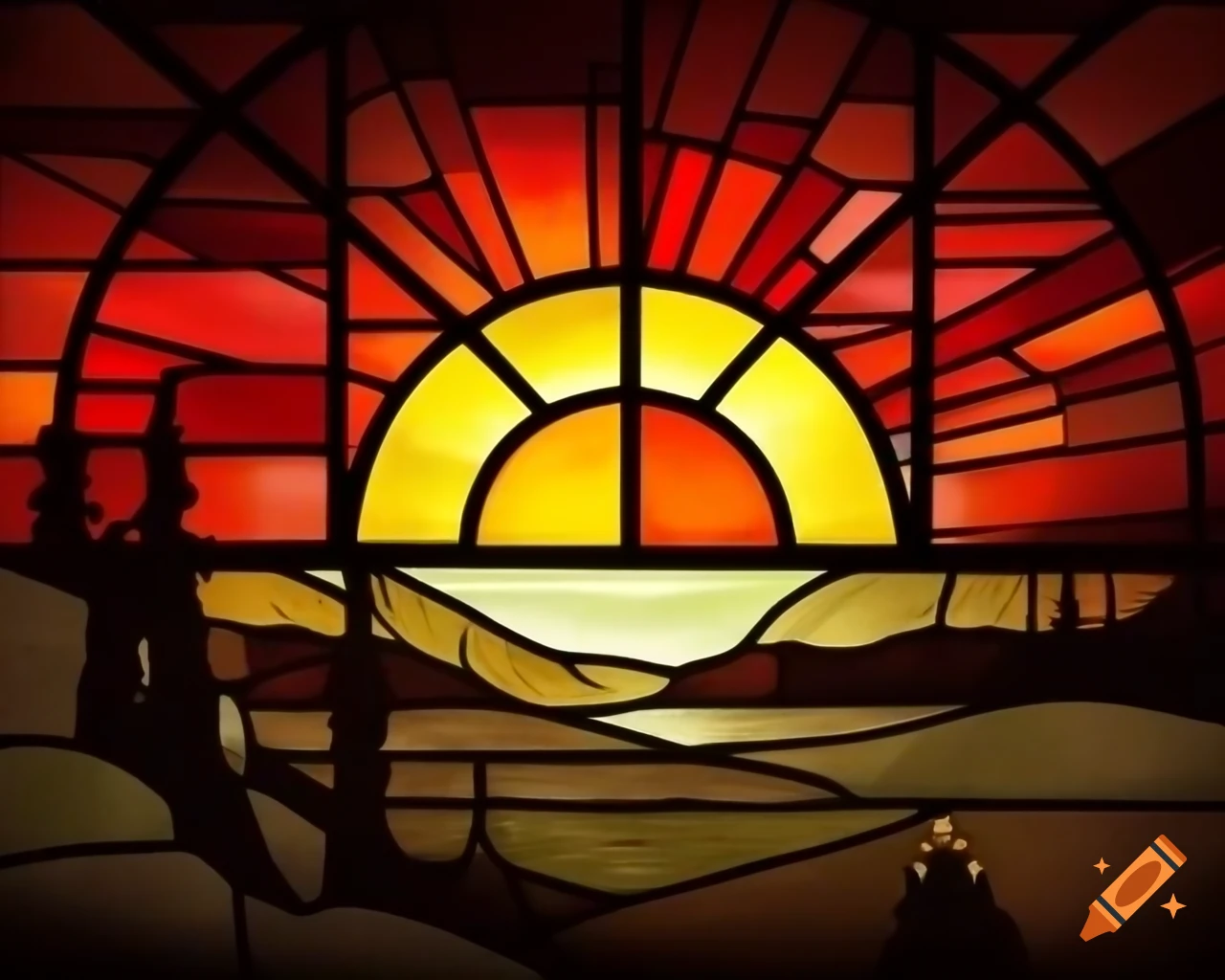 Stained glass art illustration during golden hour by Greg Rutkowski