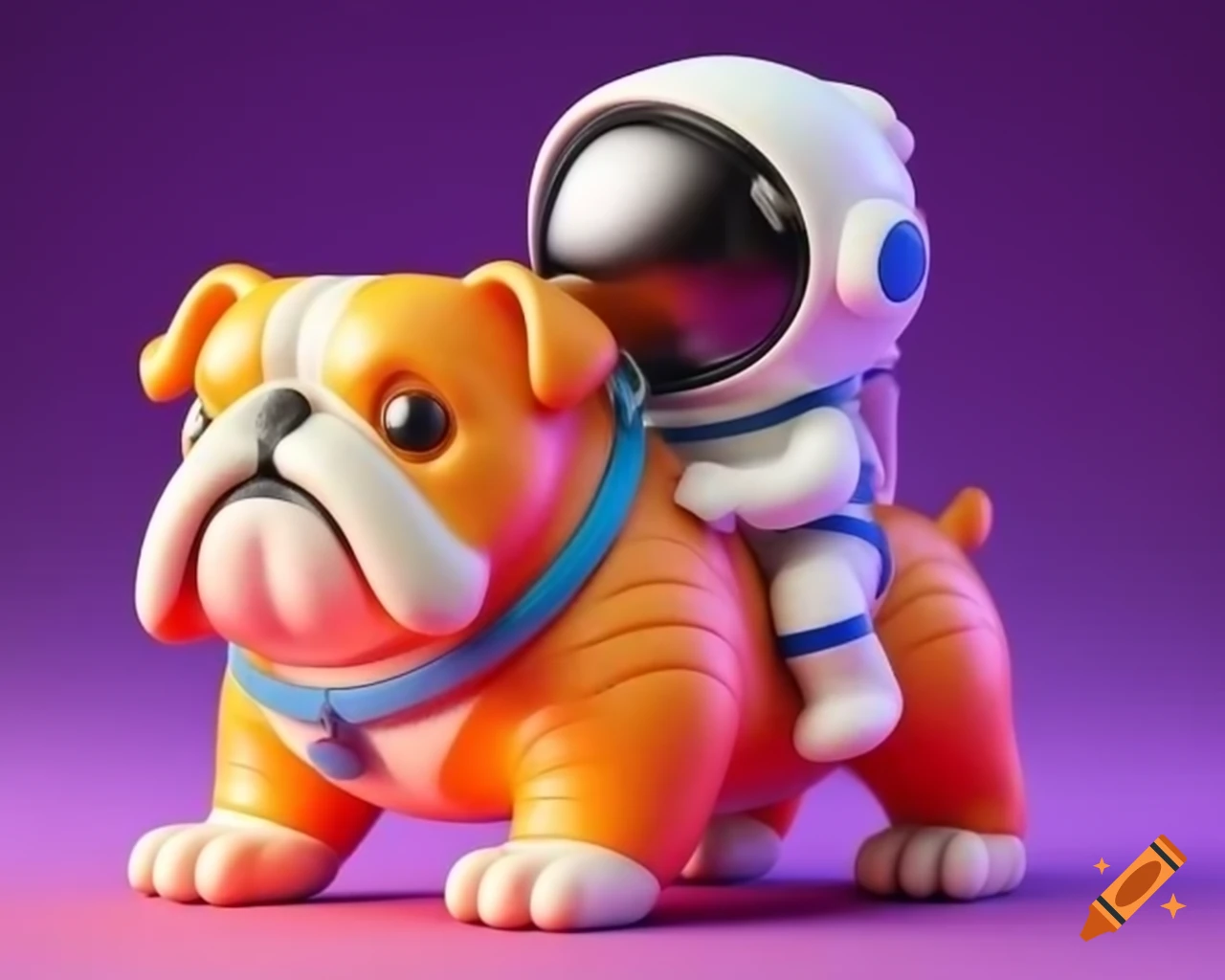Astronaut riding bulldog in Kawaii pop 3D render