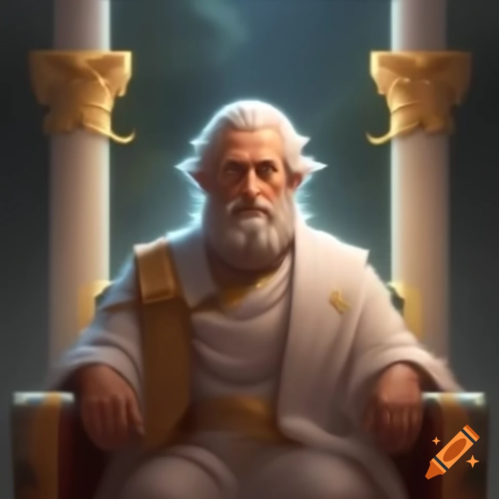Logo design of a regal Philosopher King with calm expression in ancient robes