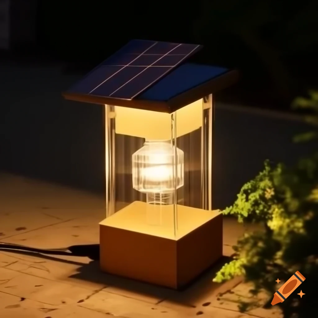 Solar panel lamp made from plastic, glass bottle, and cardboard