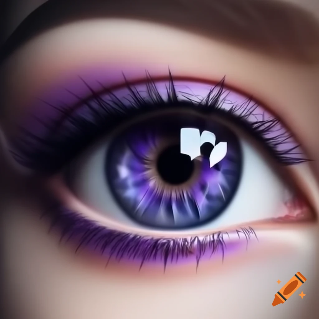 Close-up of an anime girl's eye with purple iris and goth makeup