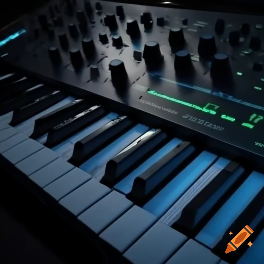 Electrified lightning bolt design on keyboard synthesizer