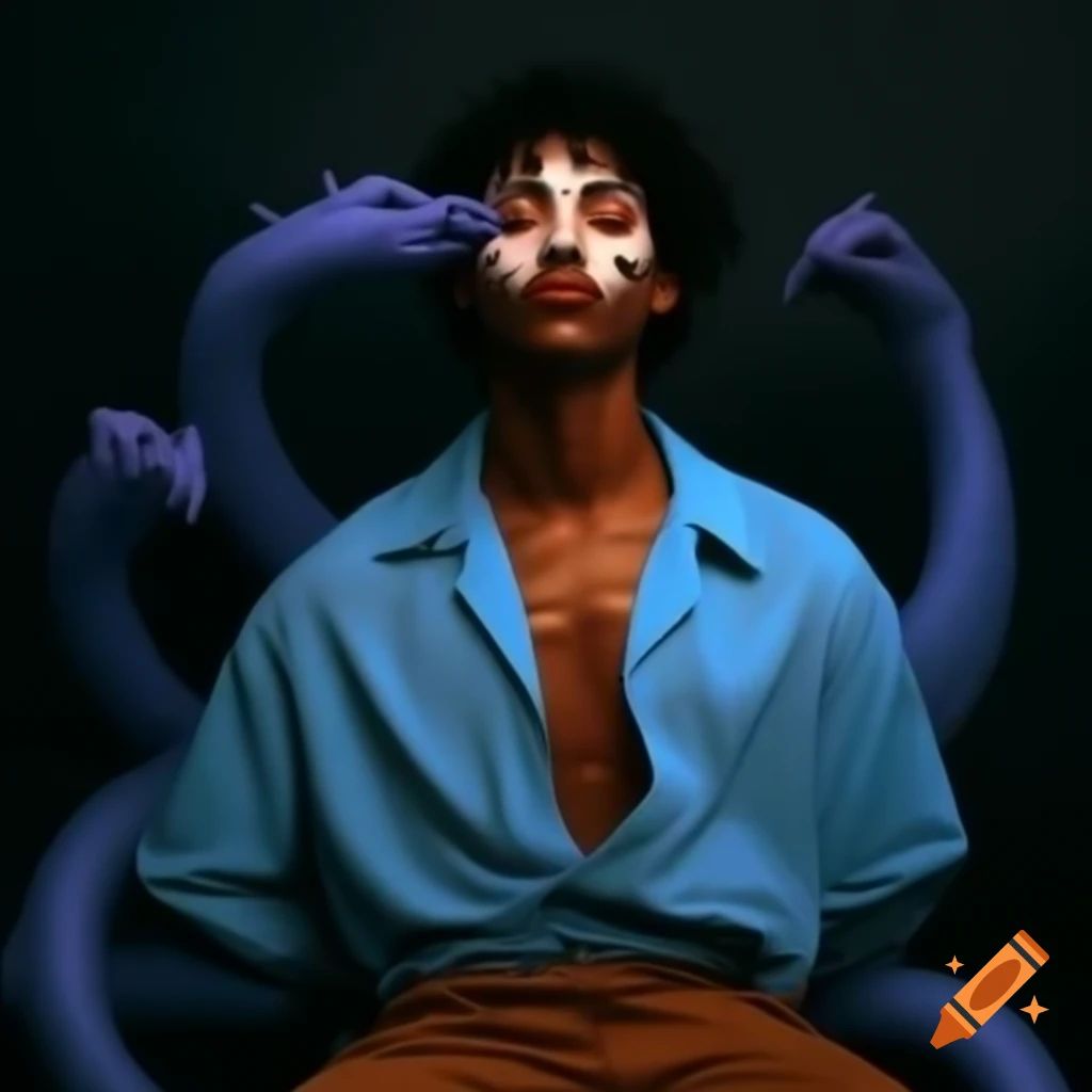 Male character in light blue shirt and brown pants with medieval dark fantasy theme