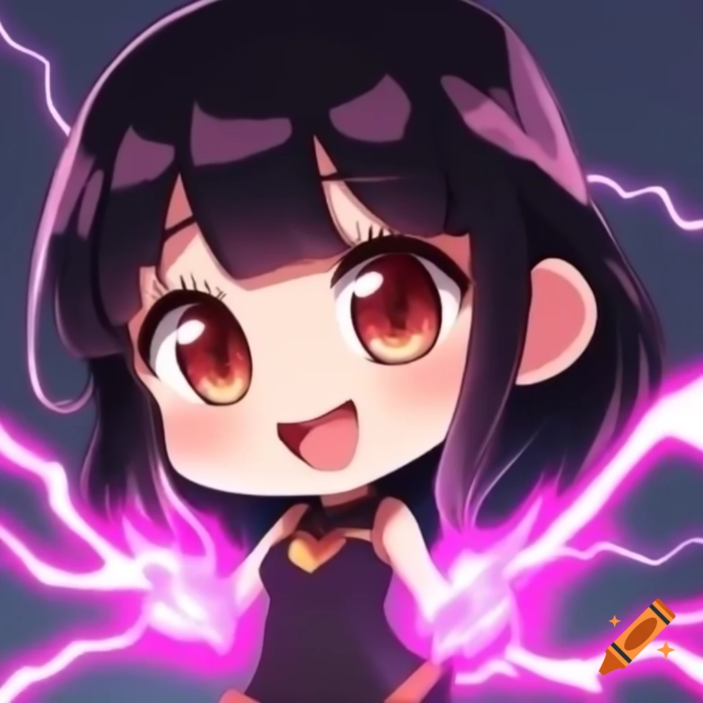 Female anime chibi superhero named Pink Lightning