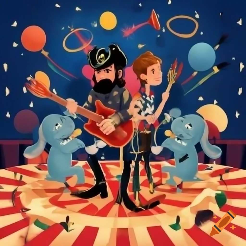 Lemmy Kilmister and Mick Jagger at circus with jugglers and elephants