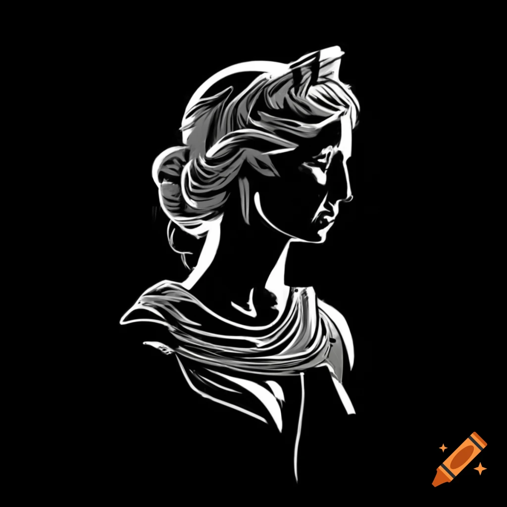 Stipple drawing of Greek goddess in black ink by David Cursslo