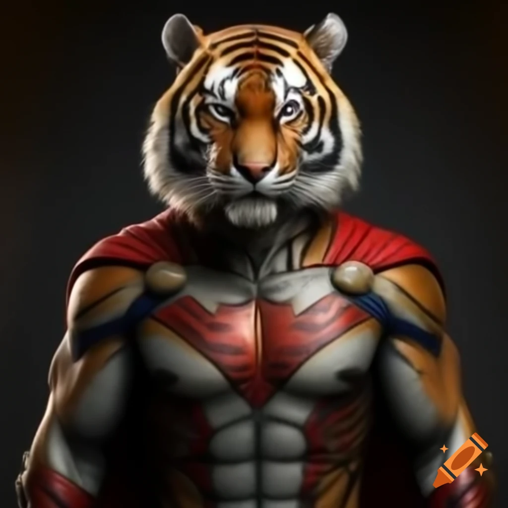 Tiger dressed in superhero costume