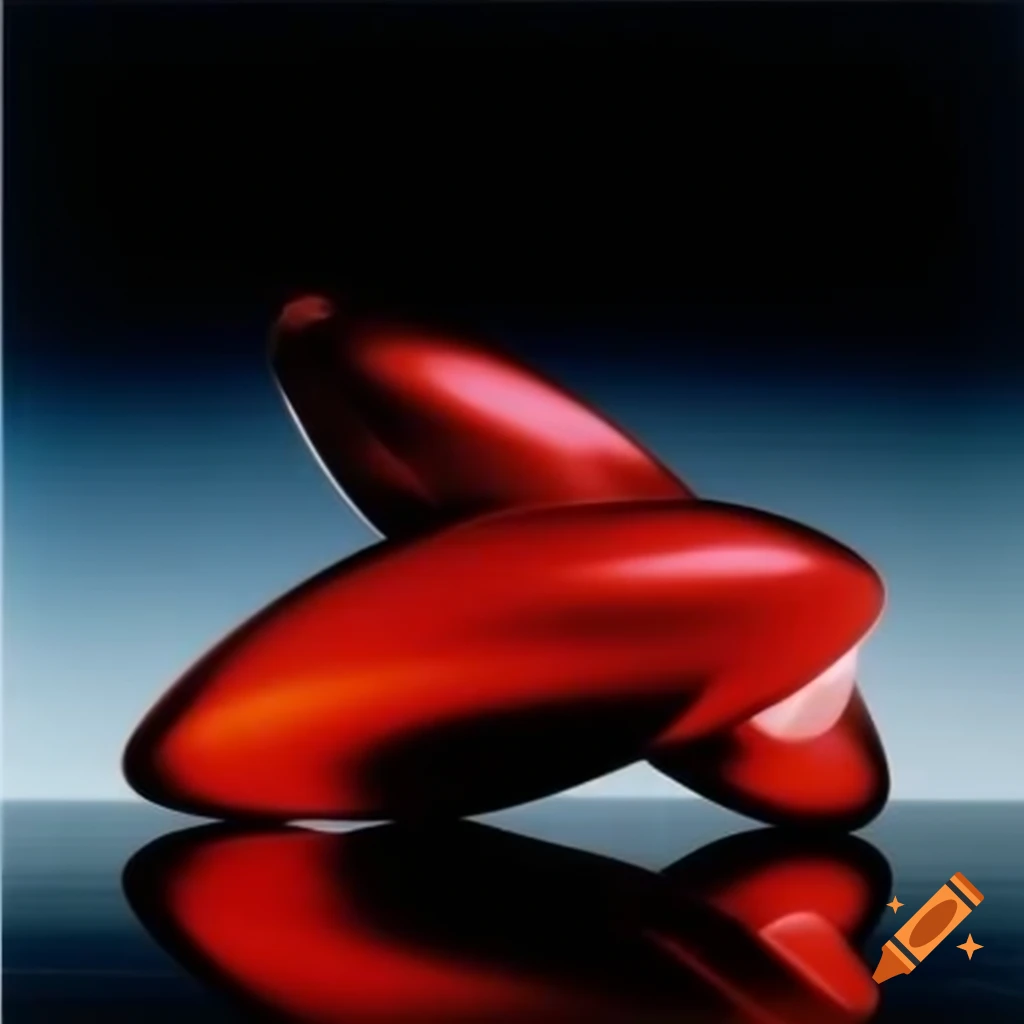 Iridescent red glass statue in pop surrealist 2000's photography