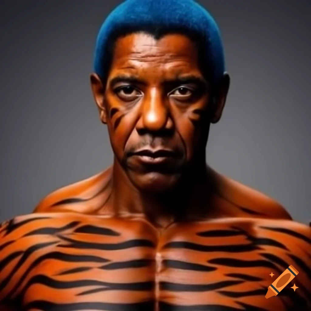 Muscular Figure With Tiger style Makeup Featuring Blue Hair And Orange casrd-captor-pumpkinknives