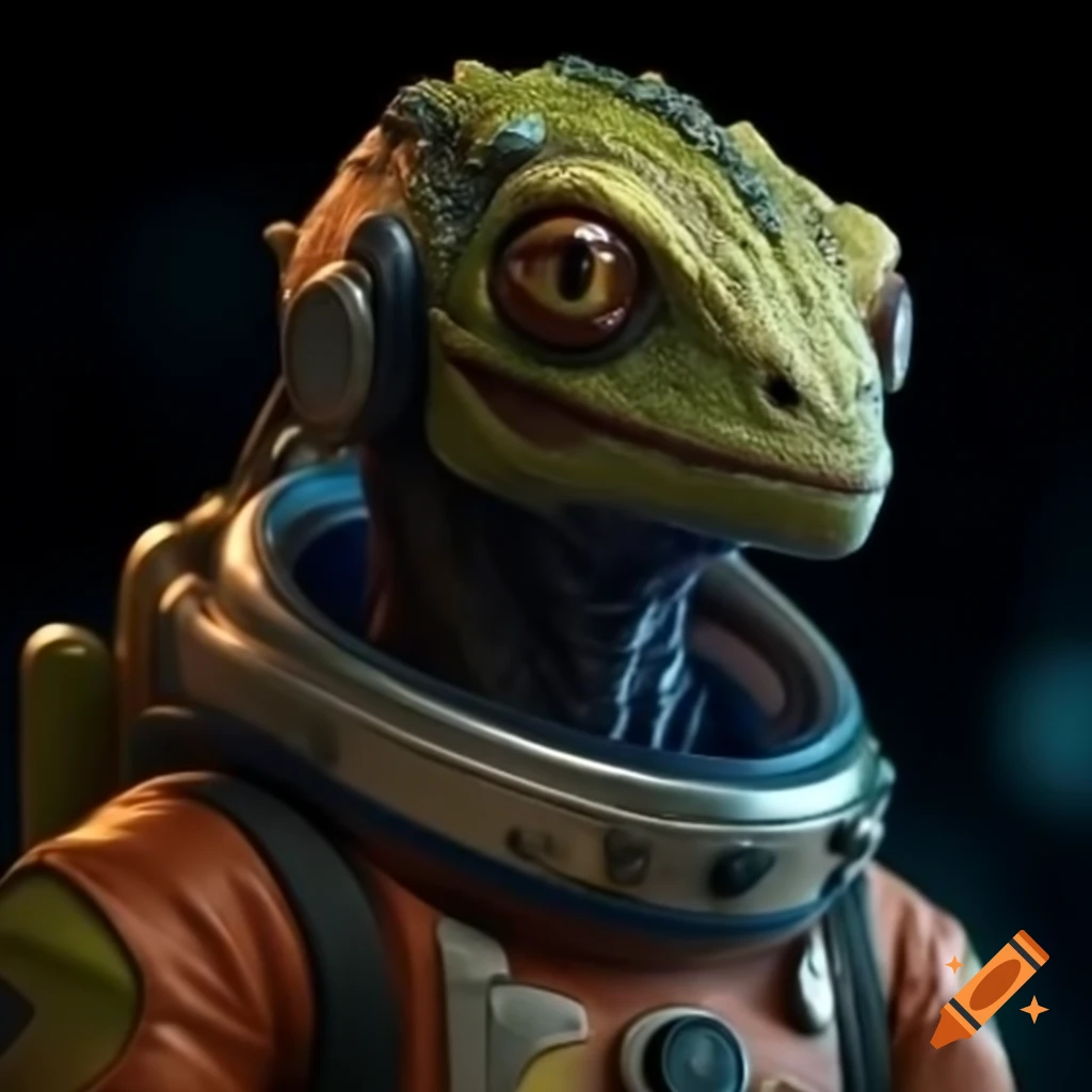 Reptilian humanoid alien in skintight space suit