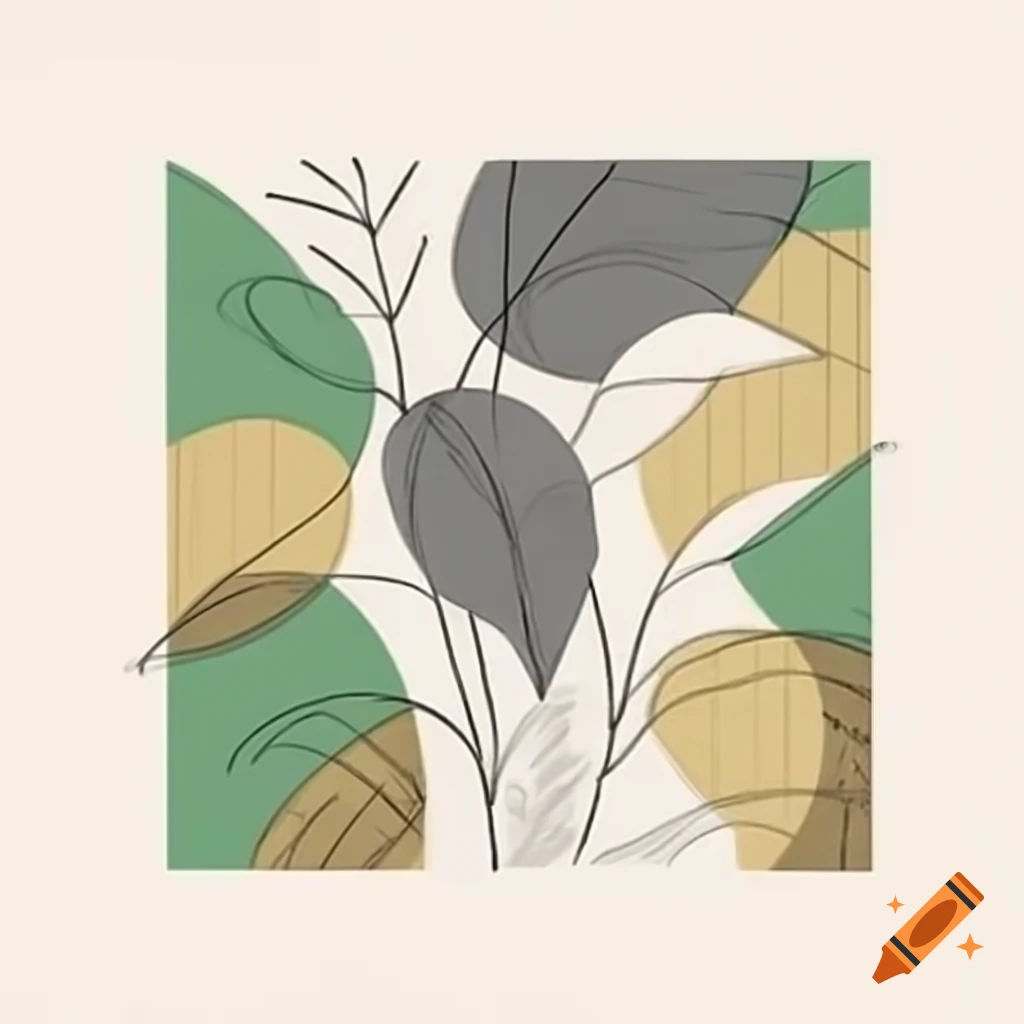 Modern design with leaf motif in grey, gold, and green