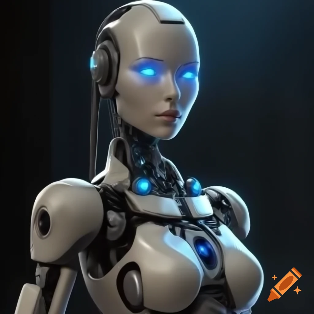 Female robot character design, waifu style
