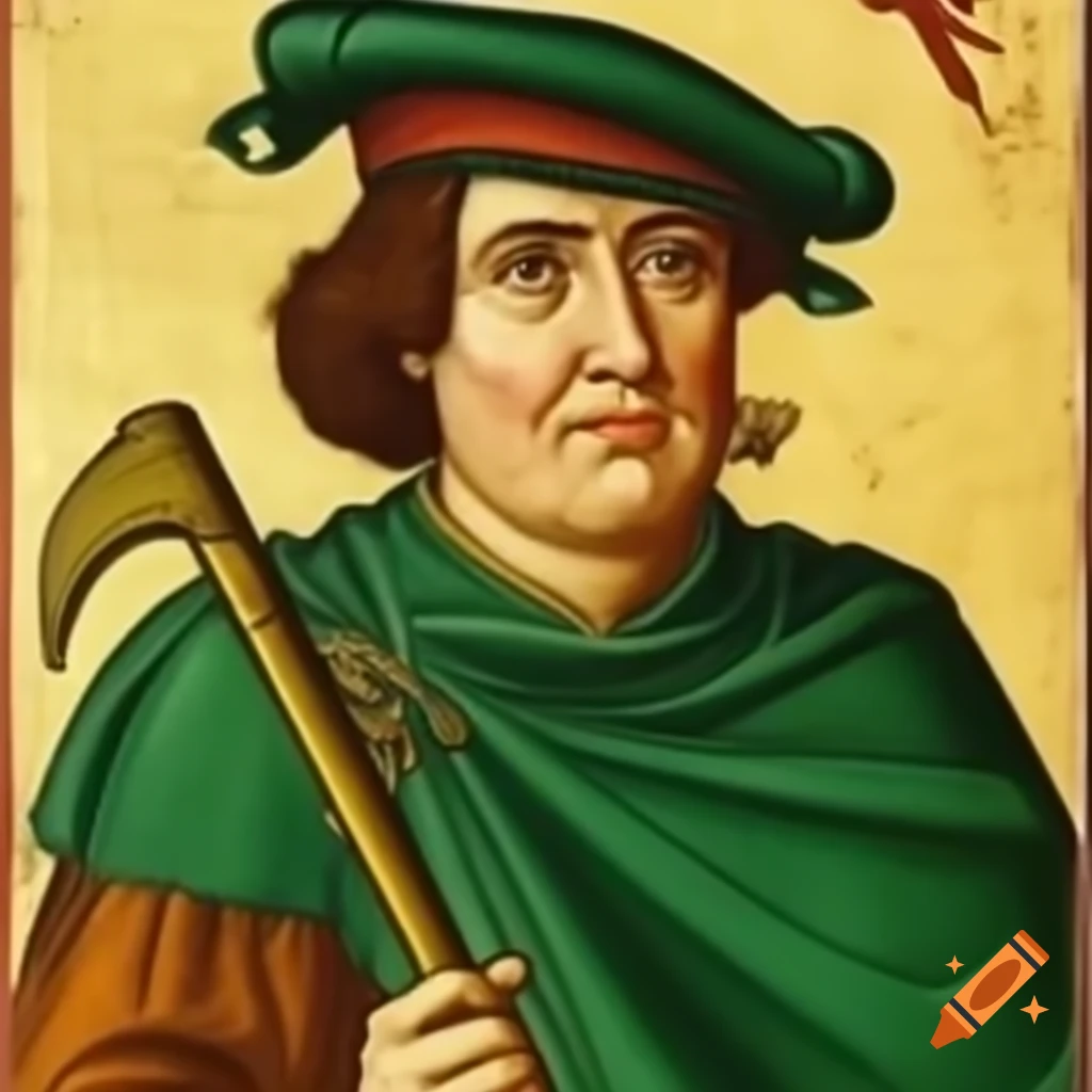 Medieval Manuscript Portrait Of An Alchemist Cultist In Green Attire medieval-manuscript-portrait-of-an-alchemist-cultist-in-green-attire