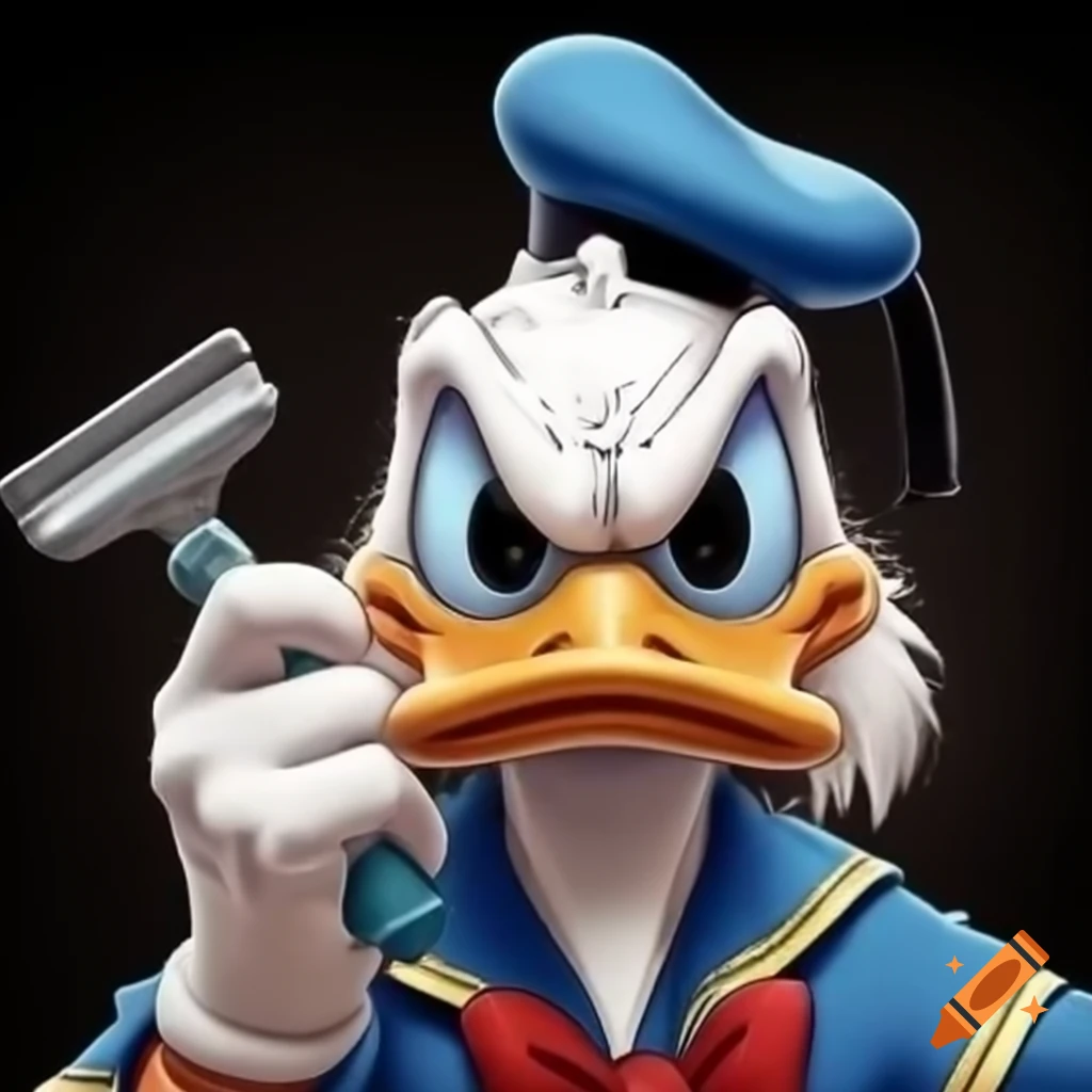 Angry cartoon duck holding a razor for barber shop logo on Craiyon, image size:1024x1024
