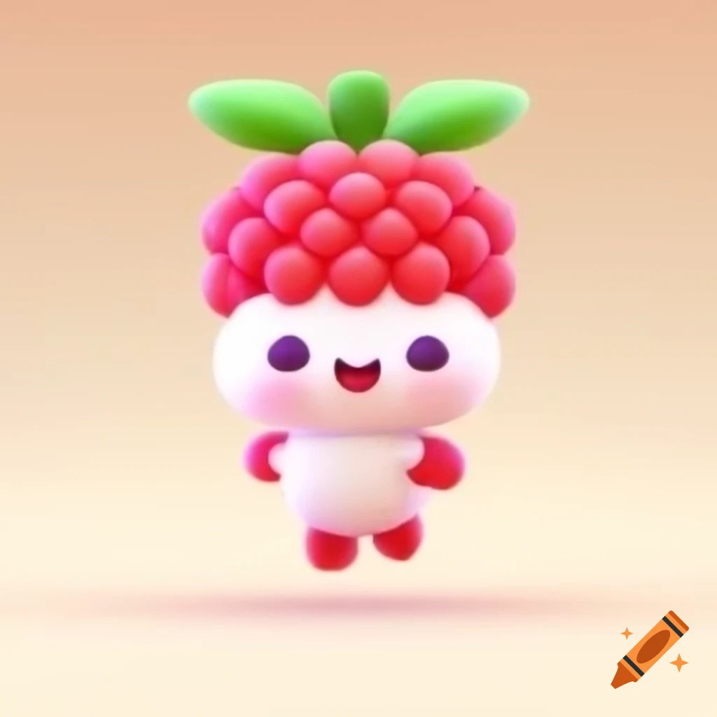 Kawaii 3D animated dancing white raspberry bobblehead