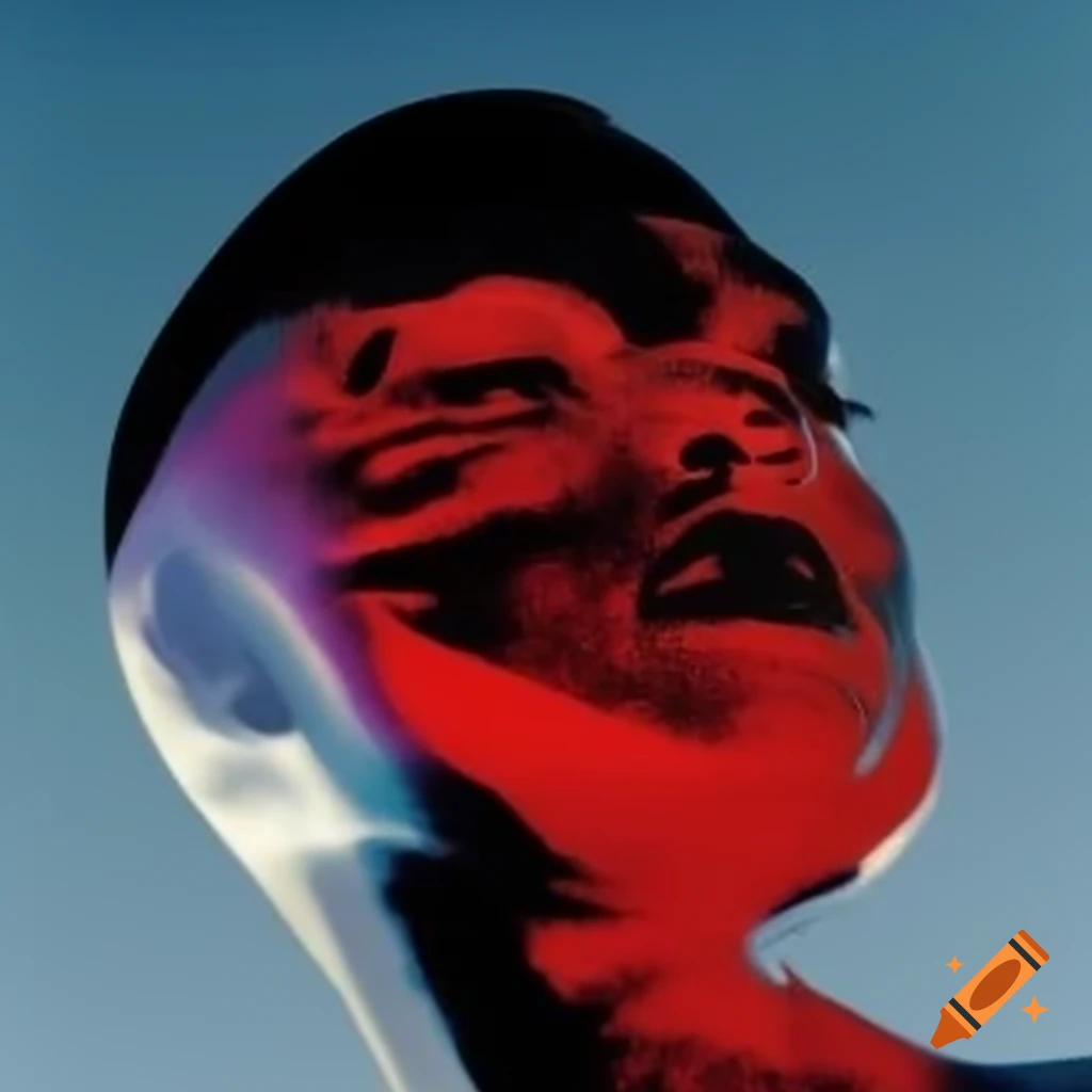 Iridescent red glass statue in pop surreal 2000's photography style