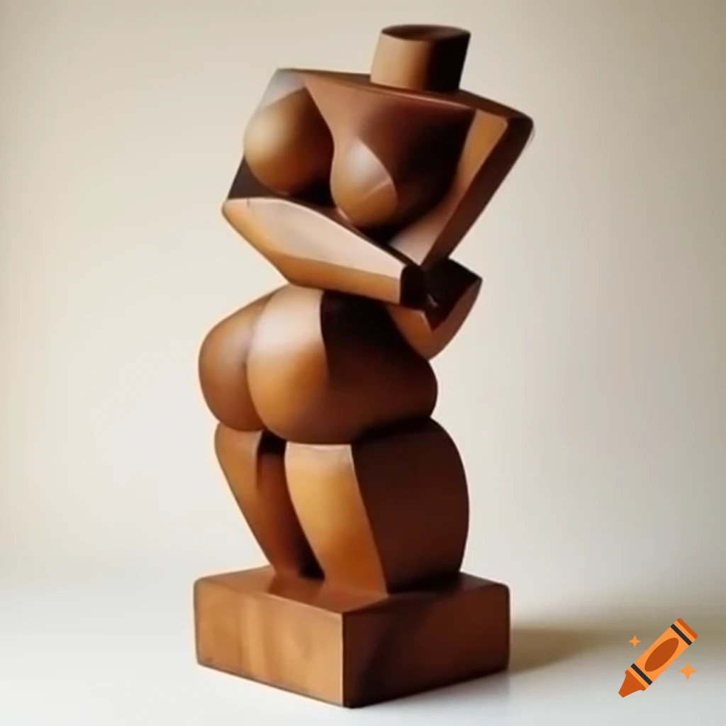 Cubist sculpture of female figure in painted wood
