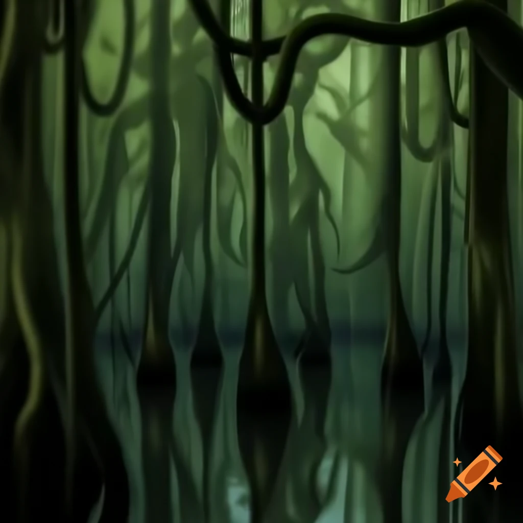 Mysterious dark swampy jungle landscape