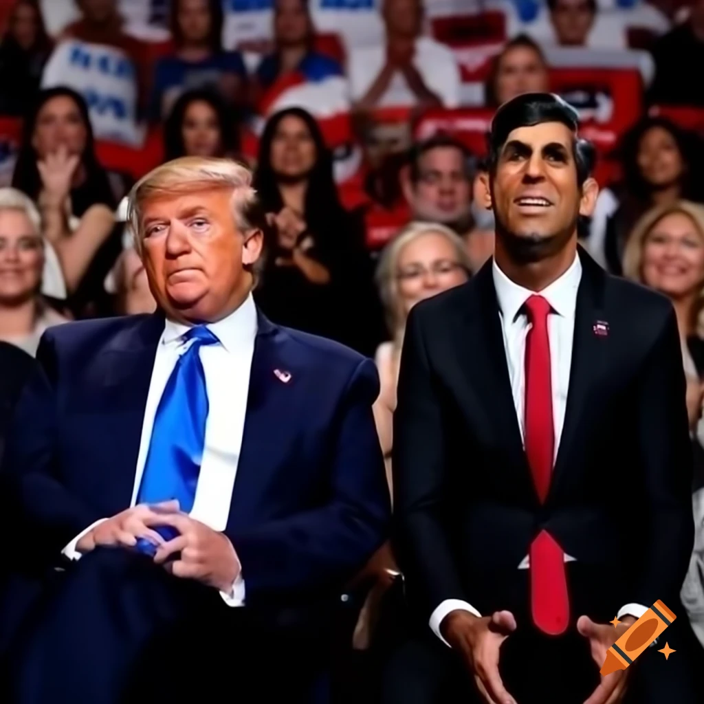 Donald Trump and Rishi Sunak at McDonald's, photorealistic scene