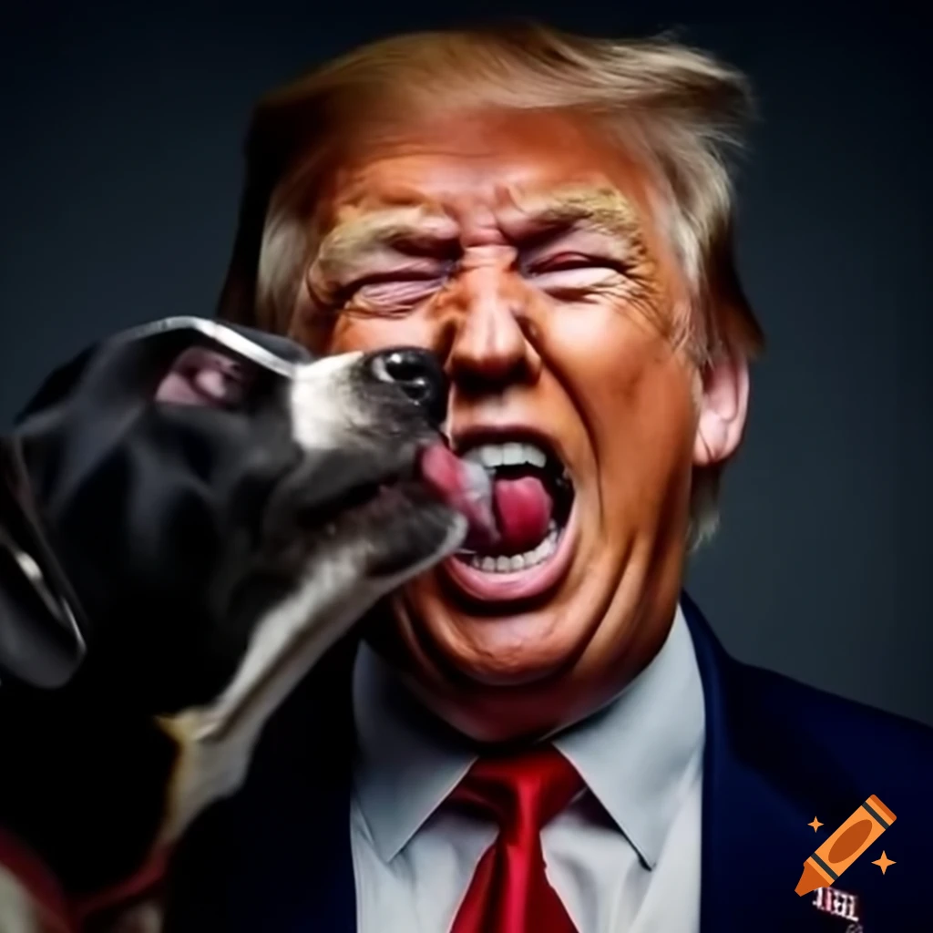 Colorful surreal depiction of Donald Trump and a dog