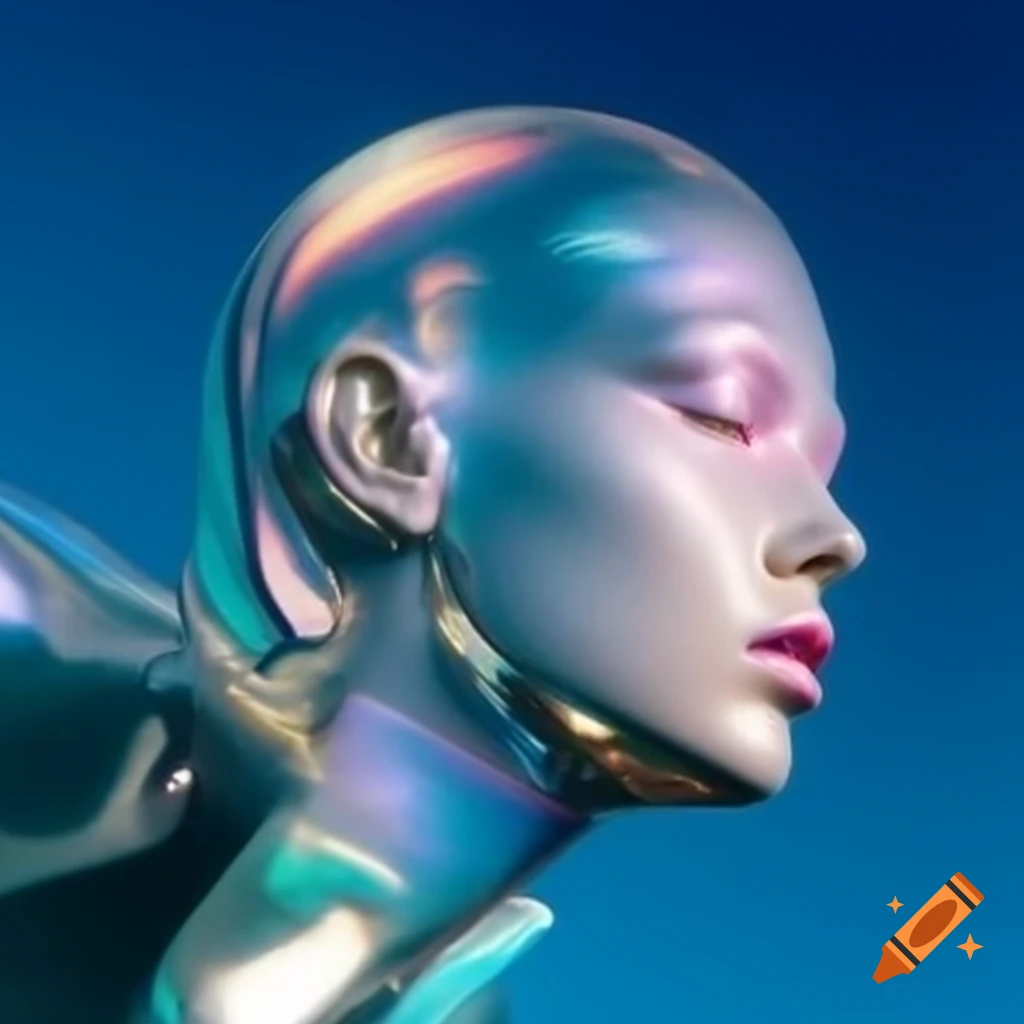 Pop surreal photography featuring iridescent glass statue