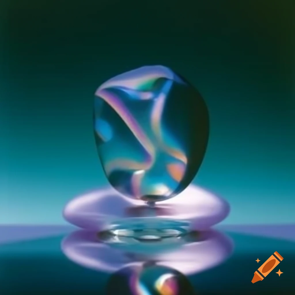 Pop surreal photography featuring iridescent glass statue