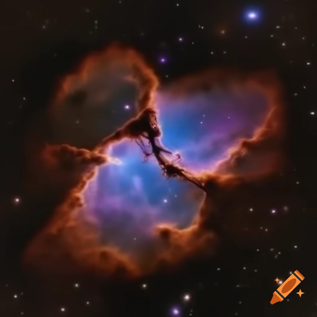 Irregularly shaped purple nebula in space